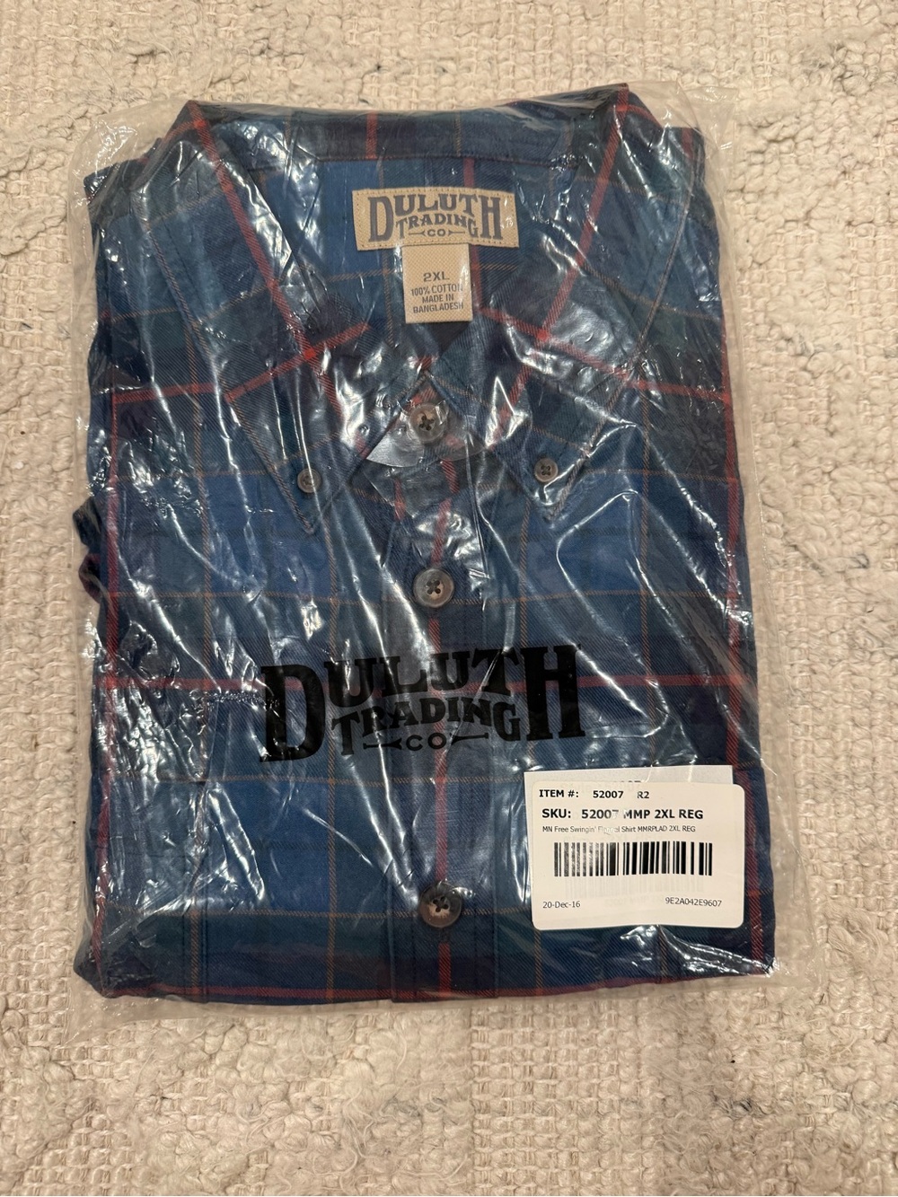 Duluth Trading Free Swingin' Flannel Shirt Blue Navy Plaid 2XL New Sealed
